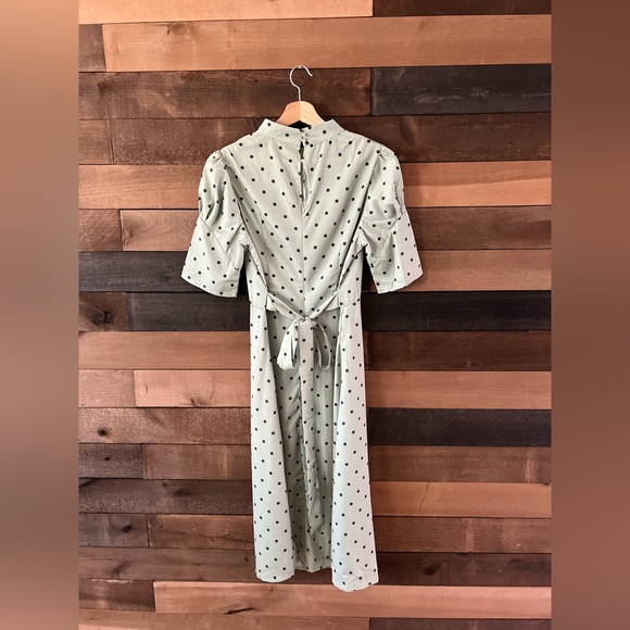 ZAPAKA Sage Green Polka Dot Puff Sleeve Midi Dress Cottagecore Inspired - Picture 3 of 11